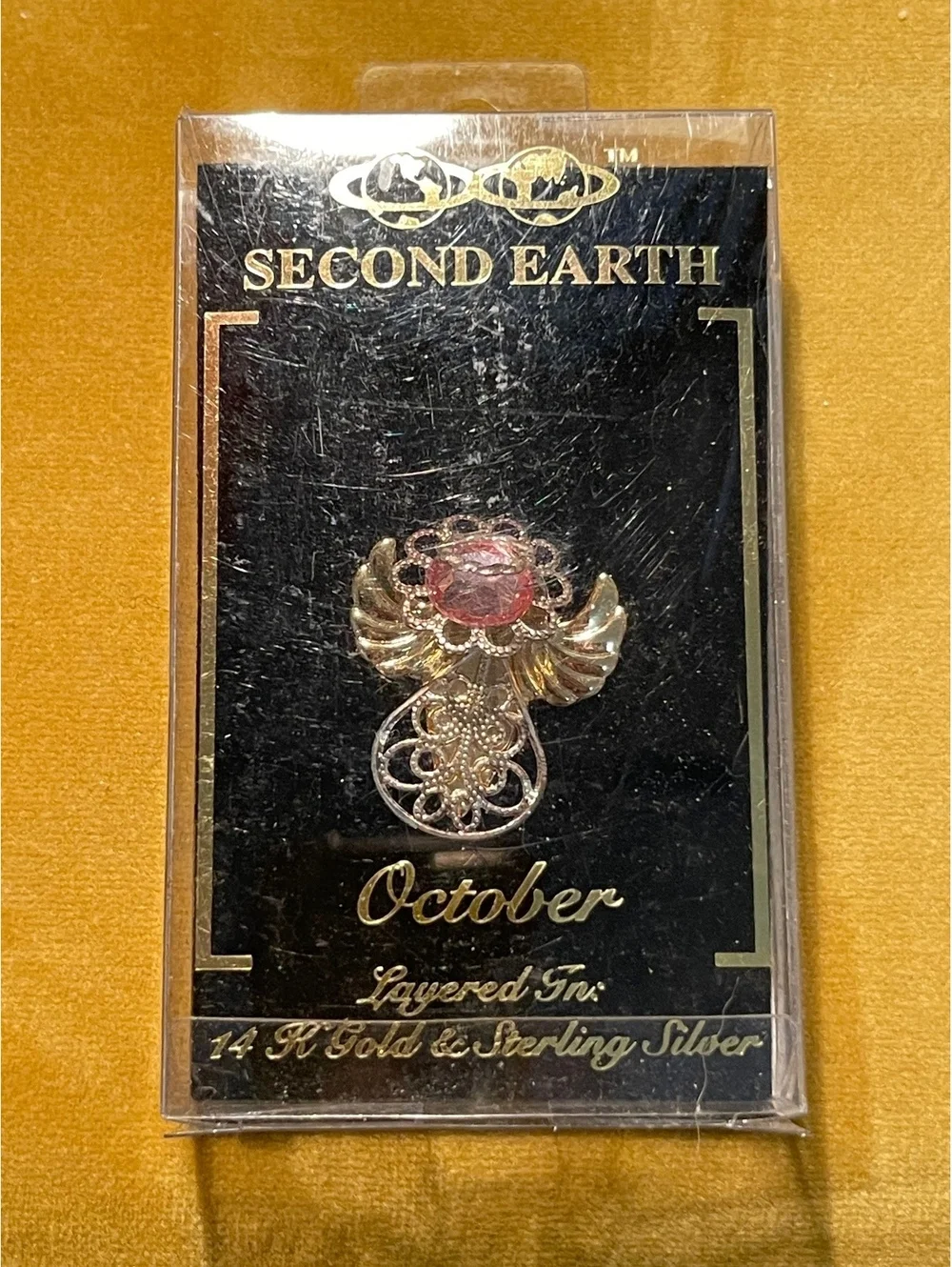 Second Earth October Birthstone Guardian Angel Pin